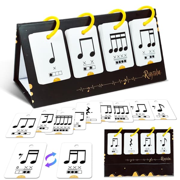Milageto 72 Pieces Note Card Set Rhythm Flash Cards Note Training Cards Music Learning Flash Cards with Calendar Design for Beginners