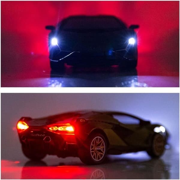 Leksaksbil Lambo Sian FKP3 Metalmodelbil med lys og lyd, pull-back legetøjsbil, rød red