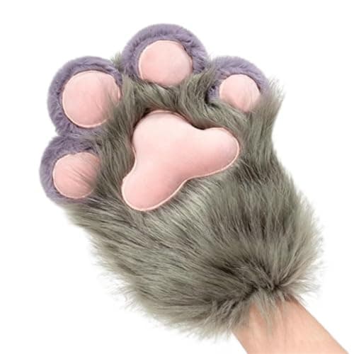 Fluffy lodden dyrevinge kattepote plys tilbehør Handsker / Grå Gloves / Gray