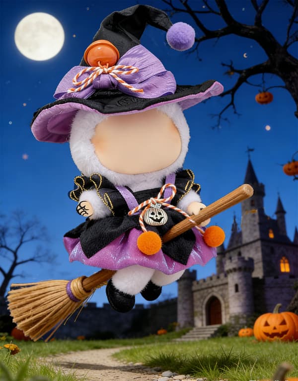 Halloween dockkläder set för Labubu 17cm dockor, magikerklänning Witch Purple Witch Purple