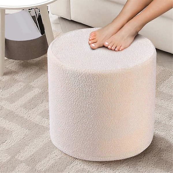 Soft Pouf Ottoman - Comfortable Foam Footrest for Living Room, Desk, Sofa - White