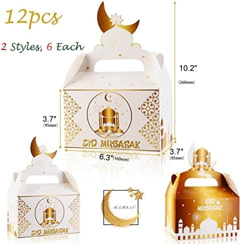 DPKOW 12 stk Eid Mubarak Godteri Gaveesker, Hvitgull DIY-esker Hvitgull