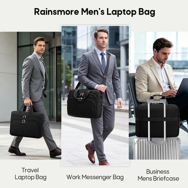 RAINSMORE 17,3\" Udvidbar Dokumentmappe til Mænd, Laptop-taske til forretningsbrug Sort Black