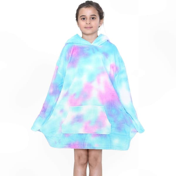 Mykt fleecepledd-hettegenser for barn Unisex Varm Oversized Snuggle Cover Tie Dye Blå One Size Tie Dye Blue One Size