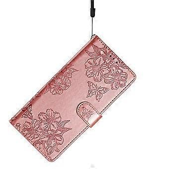 Kompatibelt deksel til iPhone 14 Sakura sommerfugltrykk full beskyttelse skinnstativ telefonveske (rose gull)