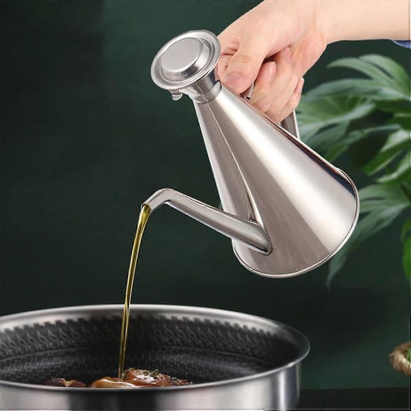 304 Oljedispenser i rustfritt stål, lekkasjesikker olivenoljeflaske med ergonomisk håndtak for matlaging