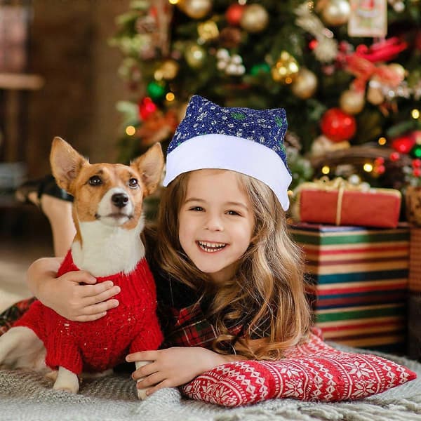 Julehatt snøfnuggmønster lue til dekorasjon blå julenisse 6 stk