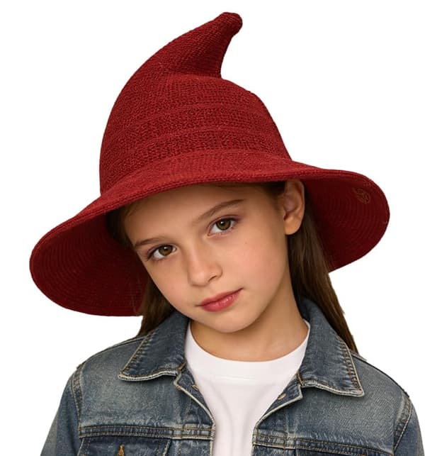 Heksehat til børn foldbar bomuldsgarn Halloween Cosplay-hat bordeaux Burgundy