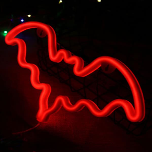 Flaggermus LED-lys Feriefest Dekorasjon Soverom Neonlys Innendørs Utendørs Rød