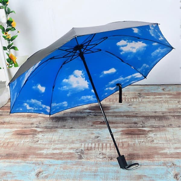Anti-UV Solbeskyttelse Regn Vindtæt Parasol Himmel Skyer 3 Foldbar Parasol