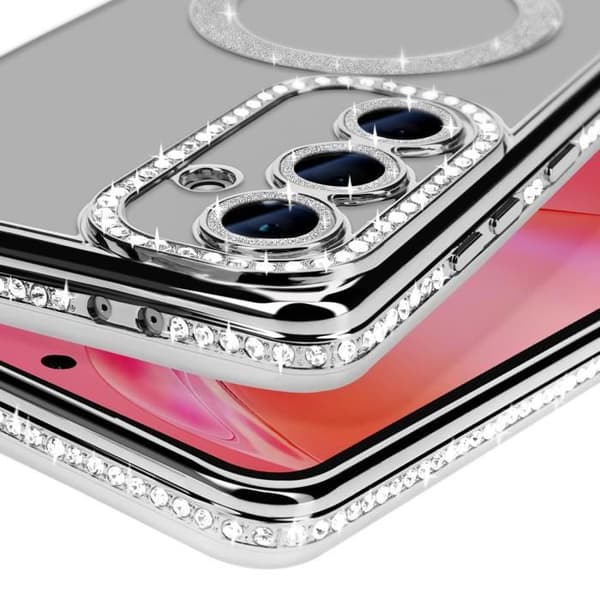 Etui - ANNONCER - Samsung Galaxy S24 FE - Strass Sølv - Holdbart - Kompatibelt med MagSafe[LD] Grå Grå