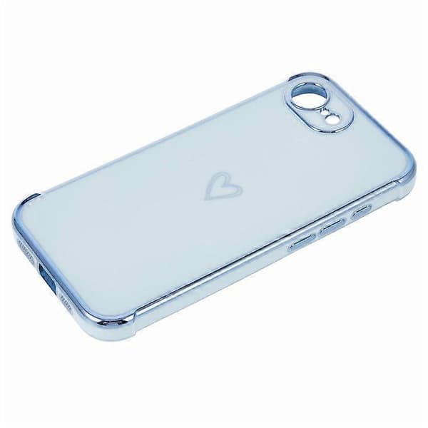 Etui til iPhone 16e, kjærlighetsmønster, TPU-telefonetui, galvanisert kant (blå)