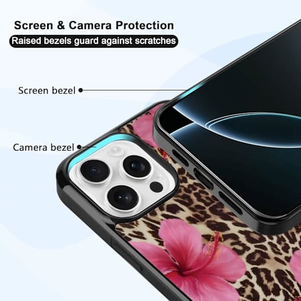Sød lyserød hibiscusblomst leopard gepardmønster æstetisk telefoncover til iPhone 16 Pro Max cover til kvinder piger - 6,9 tommer