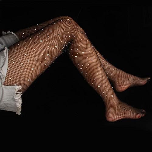 Sexy høye midjetights med glitrende strassfiskenett til fest