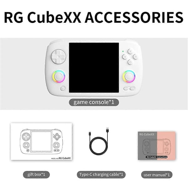 RG CubeXX Retro Handhållen Spelkonsol, 32GB, RGB Joystick, Stöder WiFi & Bluetooth Vit White