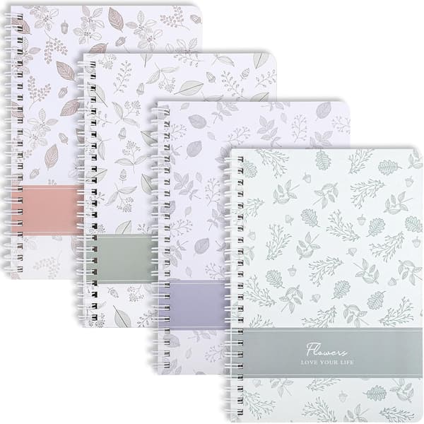 A5 Spiralanteckningsbok 4-pack, 120 Linjerade Sidor - Blommig Design-FX-
