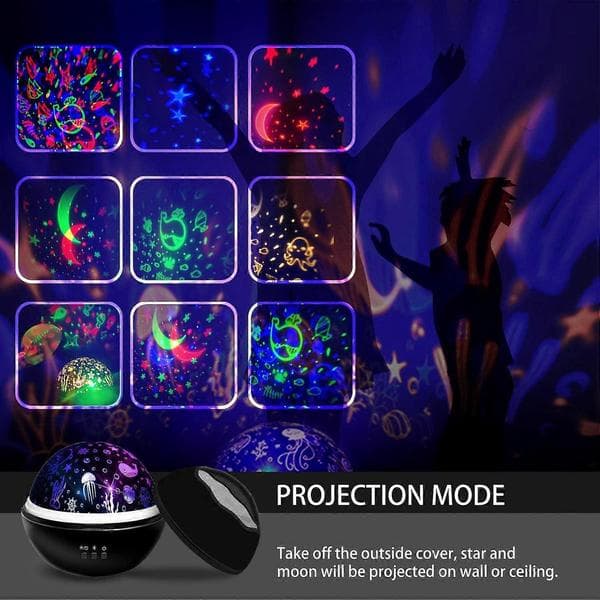 Praktisk og vakker Baby Lights Projector Roterende Sensoriske Lamper med 8 Lysmoduser Stjernehimmel og Hav Nattlampe Projektor