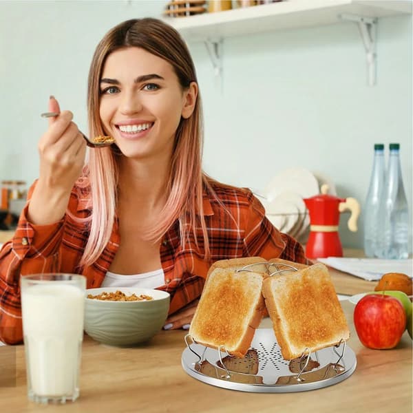 Sammenklappelig brødrister i rustfrit stål til 4 skiver, risterist til udendørs, picnic, rejser, autocamper