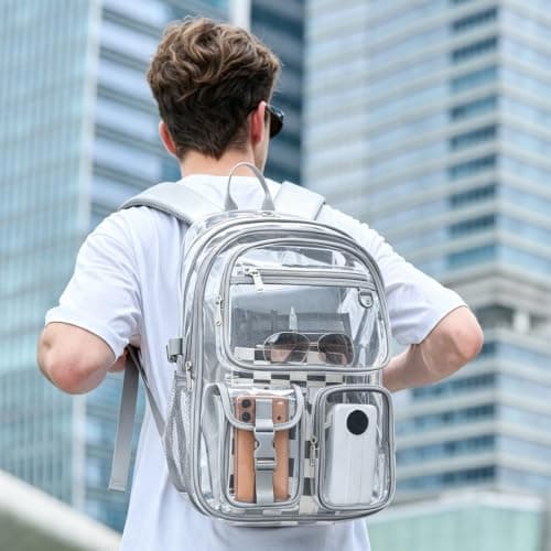 abshoo Large Clear Backpack for School Heavy Duty Transparent Bookbag with Multiple Pockets for Middle and High School (Grey) Grey Grey