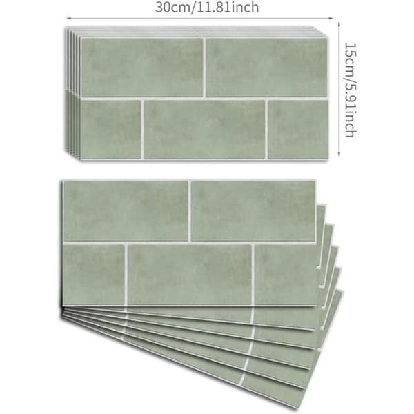 Wall Tile Stickers - 12-pack - Waterproof Vinyl - Vintage Sage Green - Easy Self-Adhesive
