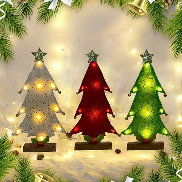 Christmas tree with string lights Christmas decorations, mini Christmas tree table with Christmas gifts, green Christmas decorations