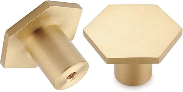 Sæt med 10 børstede messingmøbelknopper 30*21mm (Hexagon), guld