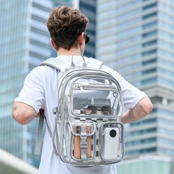abshoo Large Clear Backpack for School Heavy Duty Transparent Bookbag with Multiple Pockets for Middle and High School (Grey) Grey Grey