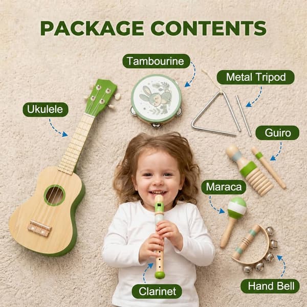 Raimy 7-in-1 -puusoitinsetti lapsille, Montessori-leluja taaperoille, vihreä Green