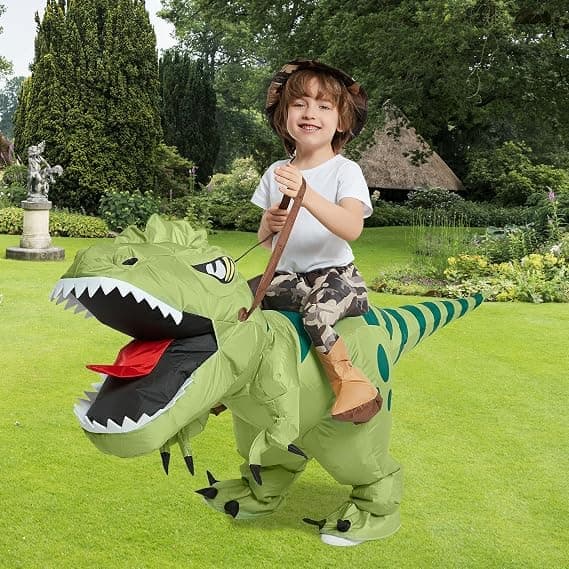 Oppblåsbart T-Rex-kostyme for ridning, luftoppblåsbart morsomt kostyme til maskeradefest og Halloween for barn