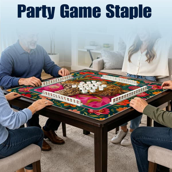 Maximalistisk lyserød blomstret leopard Mahjong-måtte til bord 31,5\" x 31,5\" Floral Leopard Floral Leopard