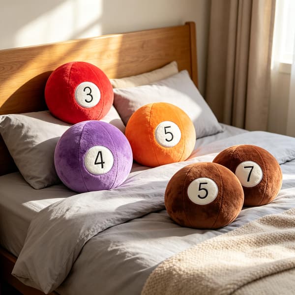 Simulated Billiard Ball Stuffed Pillow, Soft Rabbit Plush Round Cushion Brown 7 Brown 7
