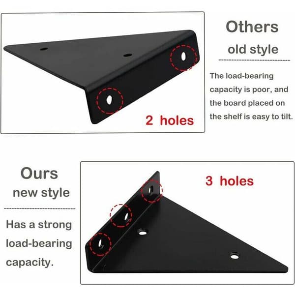 Black Metal Floating Wall Shelf with Invisible Triangular Bracket. Max Load 30 kg. Quick Installation. 2-pack.