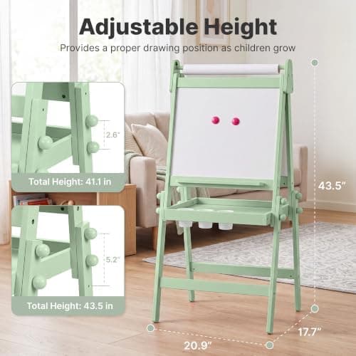 Sammenleggbart staffeli for barn med tavle og whiteboard, grønn Green