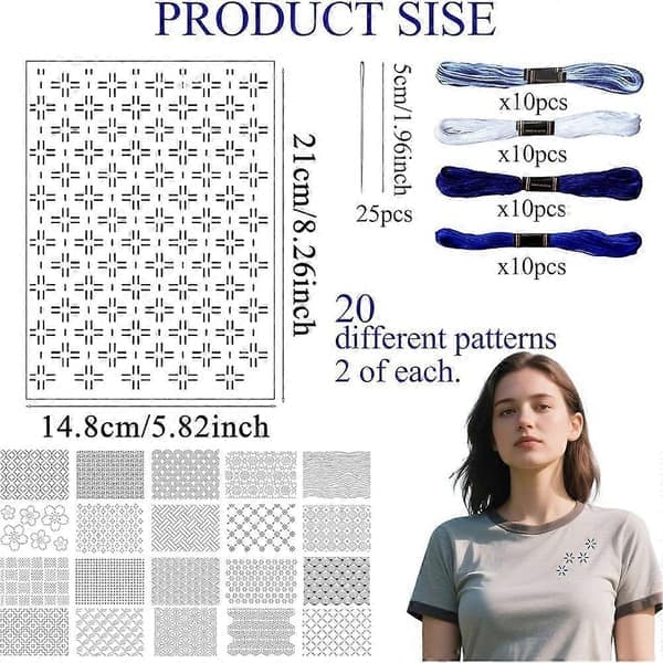 105PCS Water Soluble Embroidery Stabilizer Sashiko Embroidery Pattern Set Designer Sashiko Template for Sewing Hand Quilting
