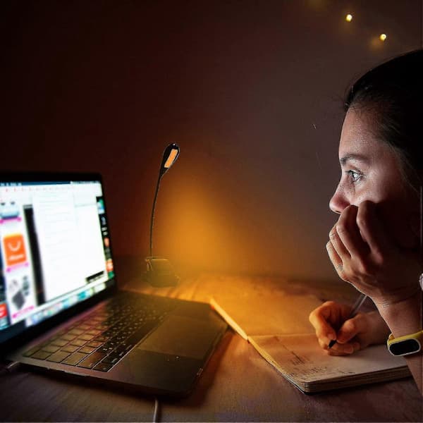 Oppladbar Amber Boklampe - Leselys For Bøker I Sengen Med 7 LED & 3 Lysstyrker, Blå