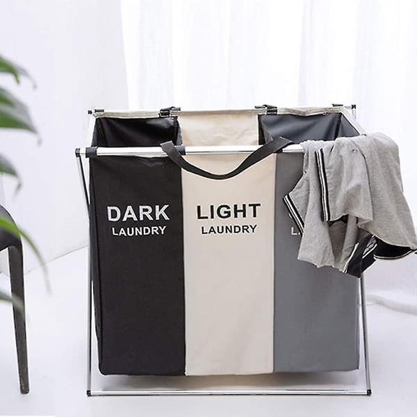 Large Foldable Laundry Basket, 3 Dirty Laundry Compartments, With Handles, For Bathroom, Bedroom 38 * 65 * 58cm (FMY)