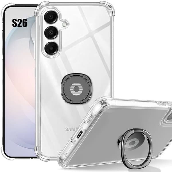Compatible with Samsung Galaxy S26 Case, Transparent Shockproof Silicone with Black Ring Black, Clear Svart, klar