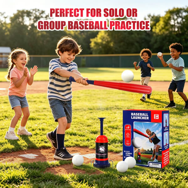 Pop-up baseball-kouluttaja, baseball-syöttölaite mailalla ja harjoituspalloilla