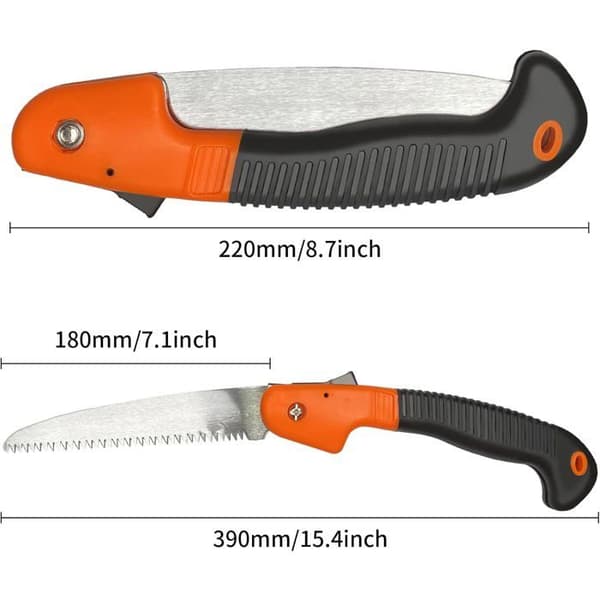 180 mm fällbar såg, fällbar handsåg med halkfritt handtag och säkerhetslås, multifunktionell handsåg.