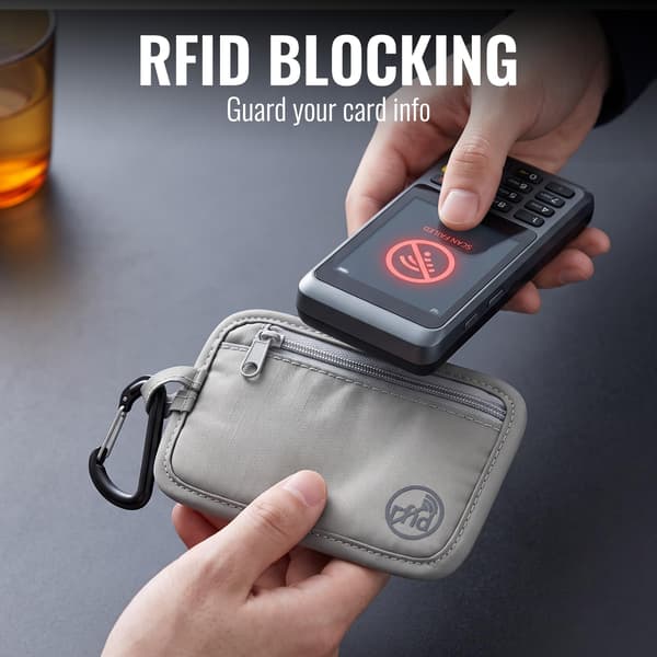 Tipmile RFID-blokerende pung, slank pengepung med karabinhage til kontanter og kort