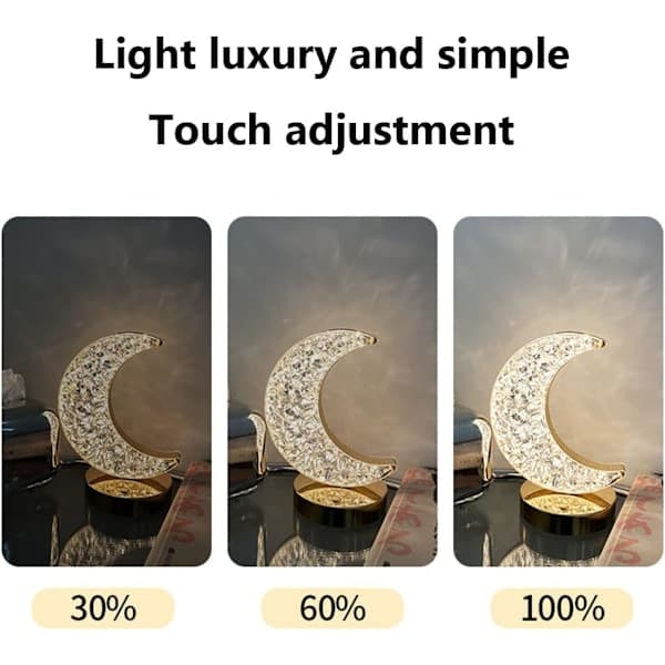 BomKra Crystal Moon LED Table Lamp Touch Control Decorative Romantic Night Light USB Rechargeable Atmosphere Bedside Lamp with 3 Levels