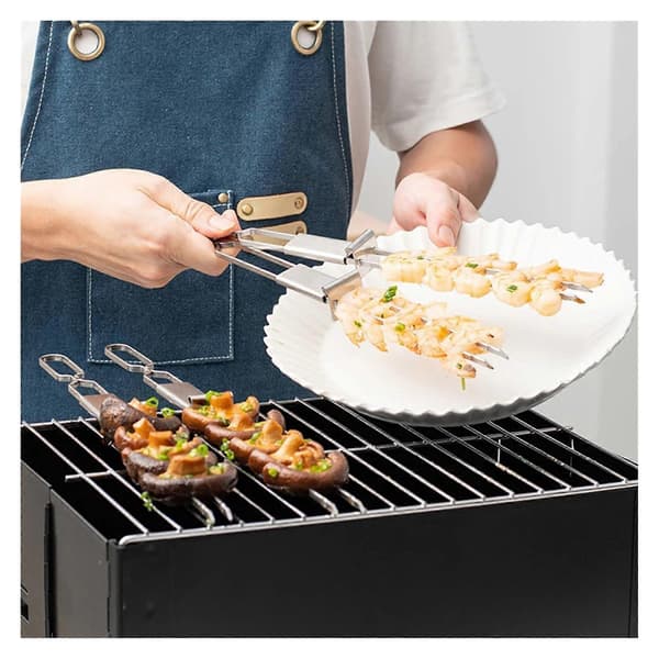 BBQ-gaffel i rustfrit stål, teleskopisk grillspyd til udendørs camping og grill, 1 stk