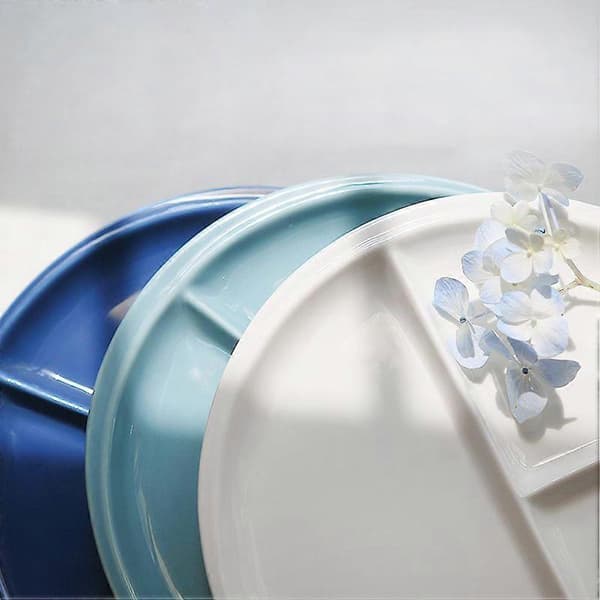20 cm Bone China Plate Simple Porcelain Plate Three Compartment Breakfast Steak Round Ceramic Tableware Home Decor (Random Style)