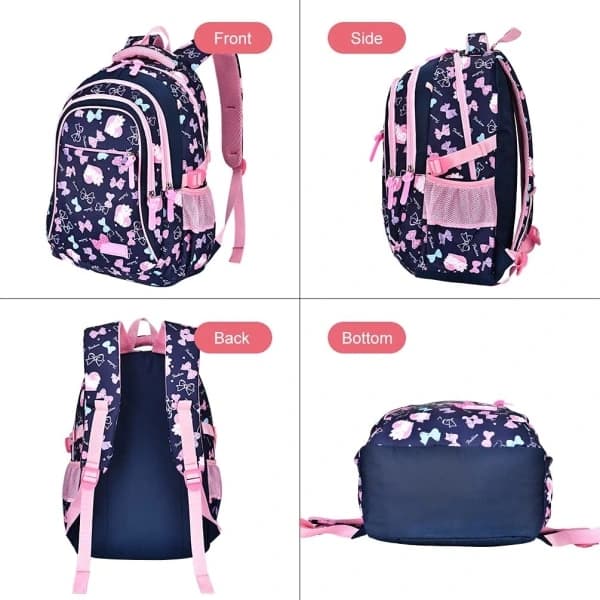 Elementary School Girls Backpack - 3-Piece Set with Lunch Bag and Pencil Case (Blue)