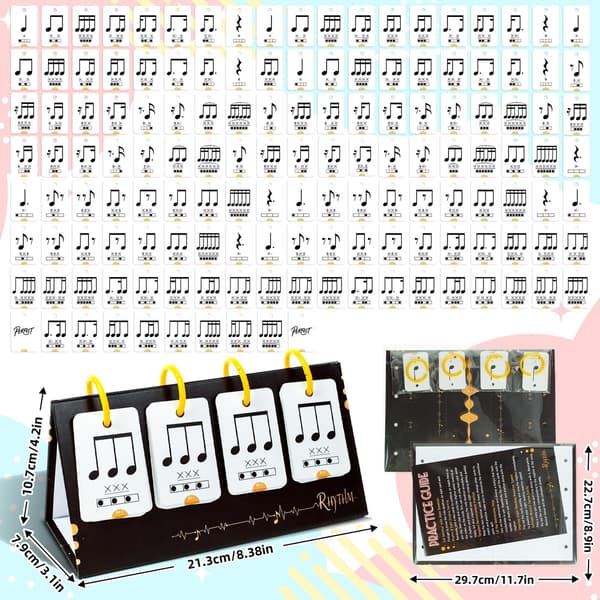 Milageto 72 Pieces Note Card Set Rhythm Flash Cards Note Training Cards Music Learning Flash Cards with Calendar Design for Beginners