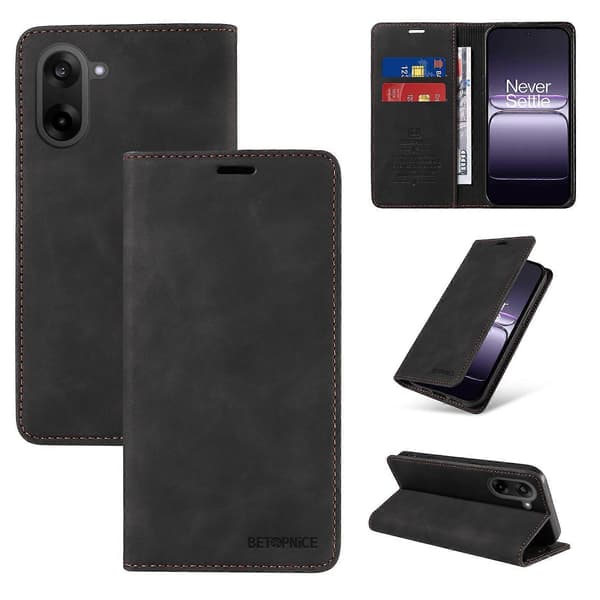 Wallet Case with Magnetic Closure and Leather Stand for OnePlus Nord CE5 5G (Black)