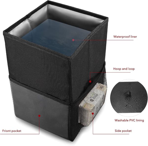 Car Trash Can with Lid - Hanging Car Trash Can with Storage Pocket