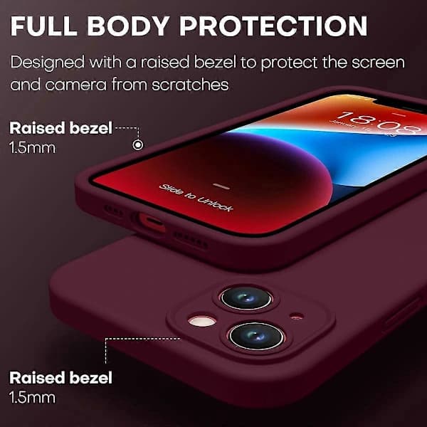 Militærklassificeret silikonecover til iPhone 14 - Kamerabeskyttelse & Skridsikkert greb, Vinrød