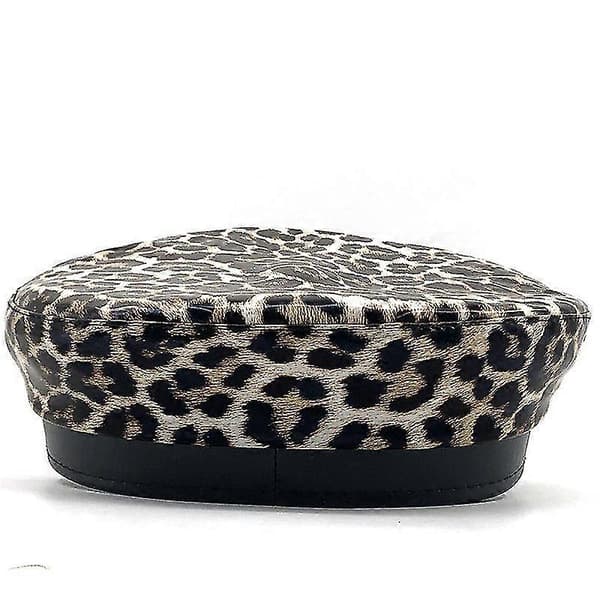 EVAGO Efterår Vinter Pu Baretter Til Kvinder Franske Baretter Kvindelig Leopardprint Baretter Sorte Baretter Med Justerbart Reb