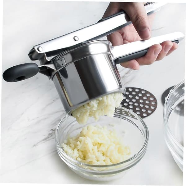 Stainless Steel Potato Press with Ergonomic Silicone Handle and Interchangeable Discs for Smooth Mash